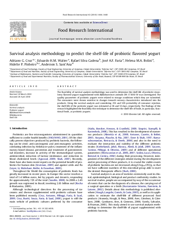 (PDF) Survival analysis methodology to predict the shelflife of