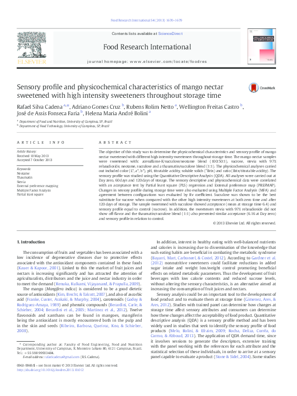 (PDF) Sensory profile and physicochemical characteristics of mango ...