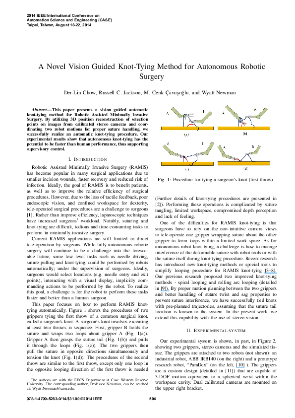 (PDF) A novel vision guided knottying method for autonomous robotic