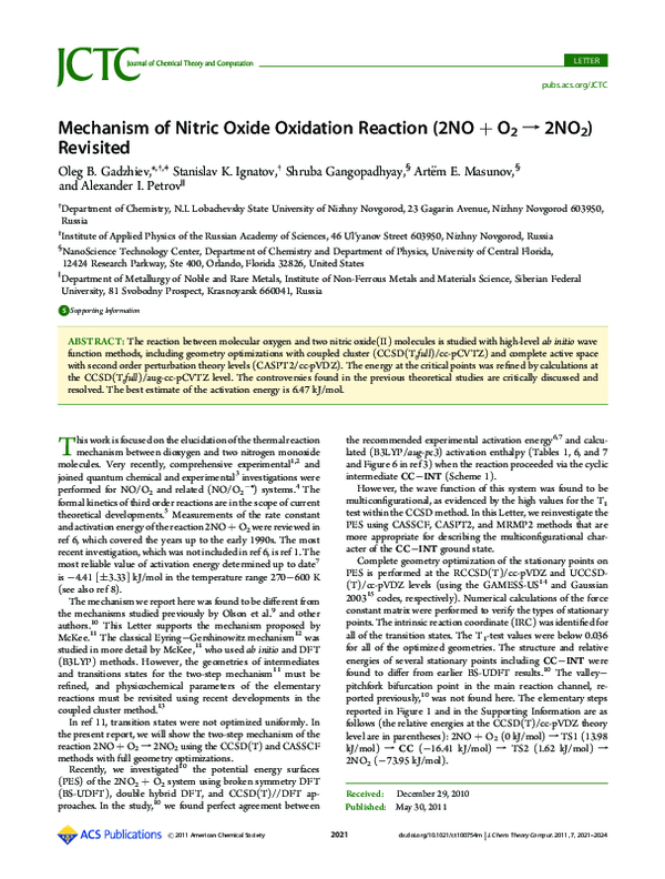 (PDF) Mechanism of nitric oxide oxidation reaction (2NO+ O2→ 2NO2 ...