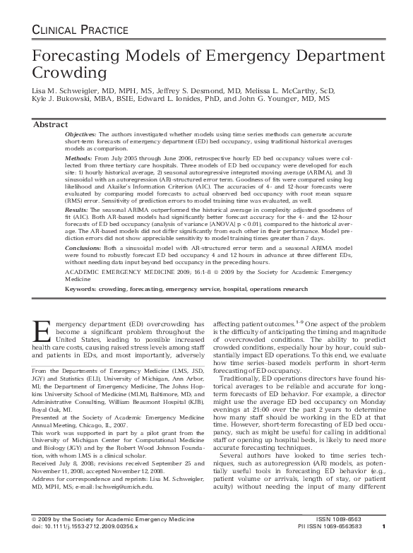 (PDF) Forecasting Models of Emergency Department Crowding