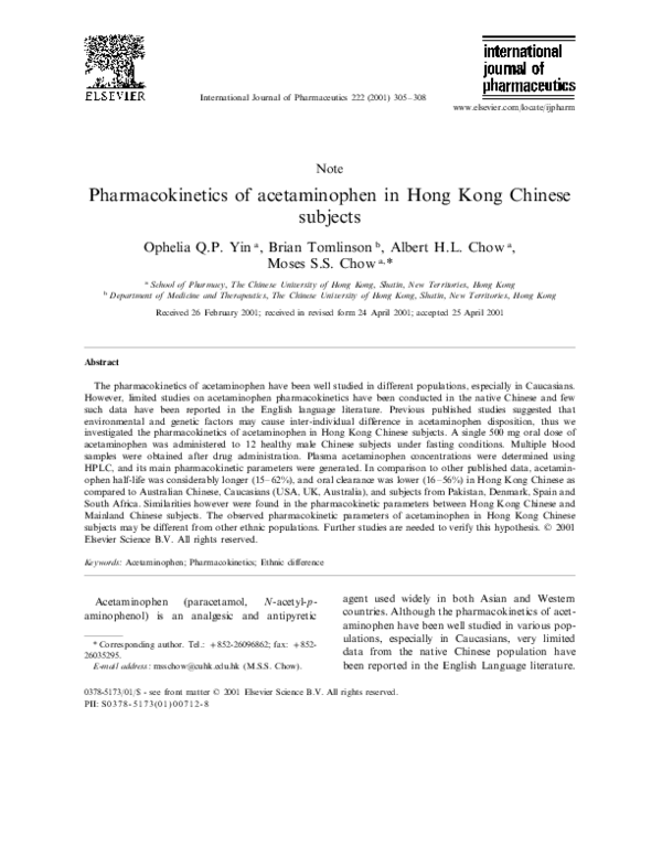 (PDF) of acetaminophen in Hong Kong Chinese subjects