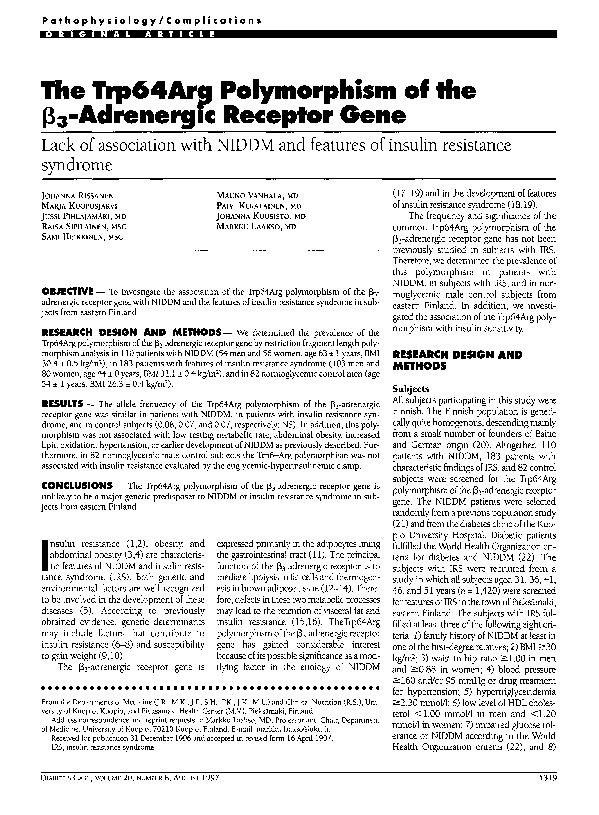 (PDF) The Trp64Arg polymorphism of the β3-adrenergic receptor gene and ...