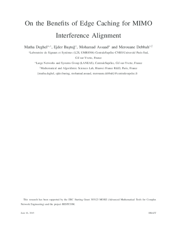 (PDF) On the benefits of edge caching for MIMO interference alignment