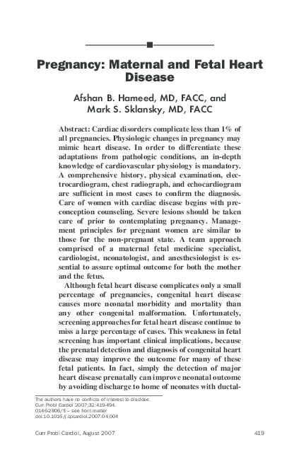 (PDF) Pregnancy: Maternal and Fetal Heart Disease