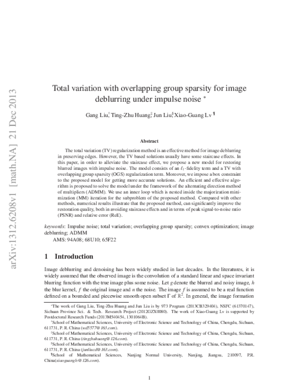(PDF) Total Variation with Overlapping Group Sparsity for Image ...