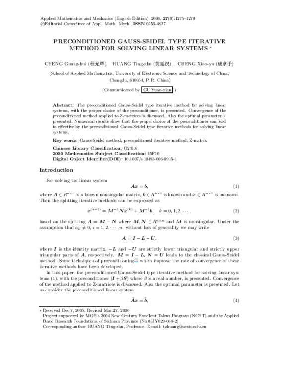 (PDF) Preconditioned Gauss-Seidel type iterative method for solving ...