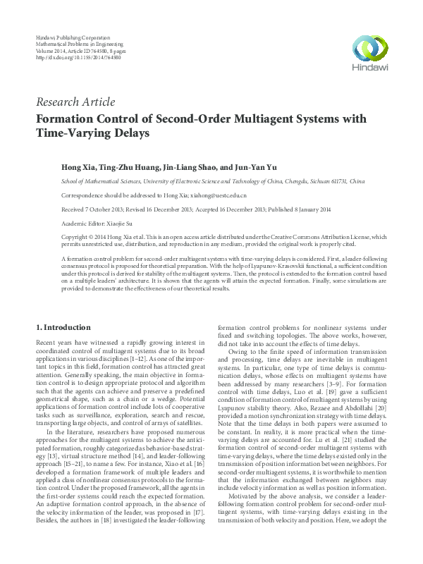 (PDF) Formation Control of Second-Order Multiagent Systems with Time ...