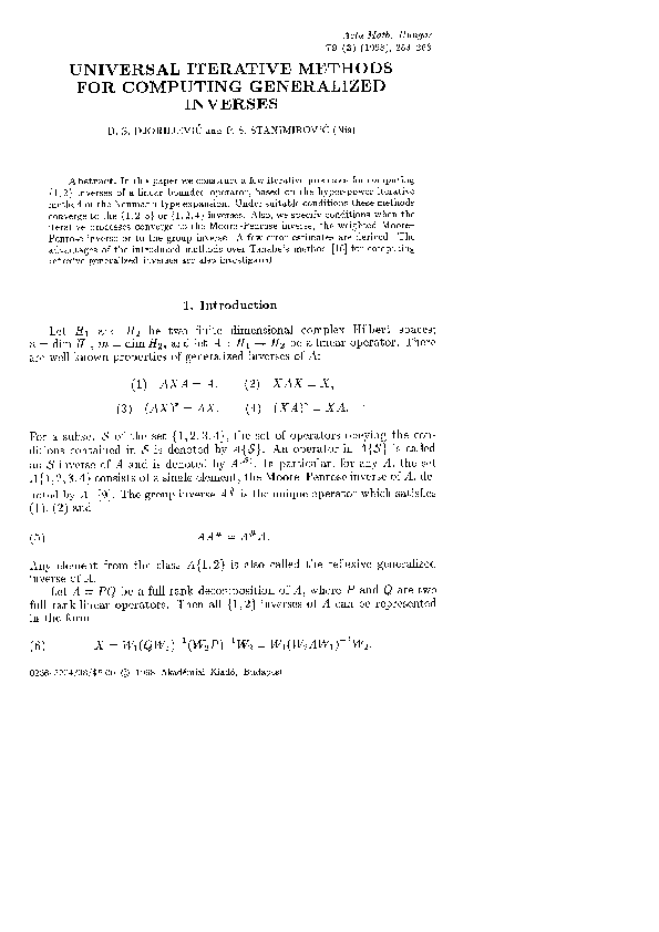 (PDF) Universal iterative methods for computing generalized inverses