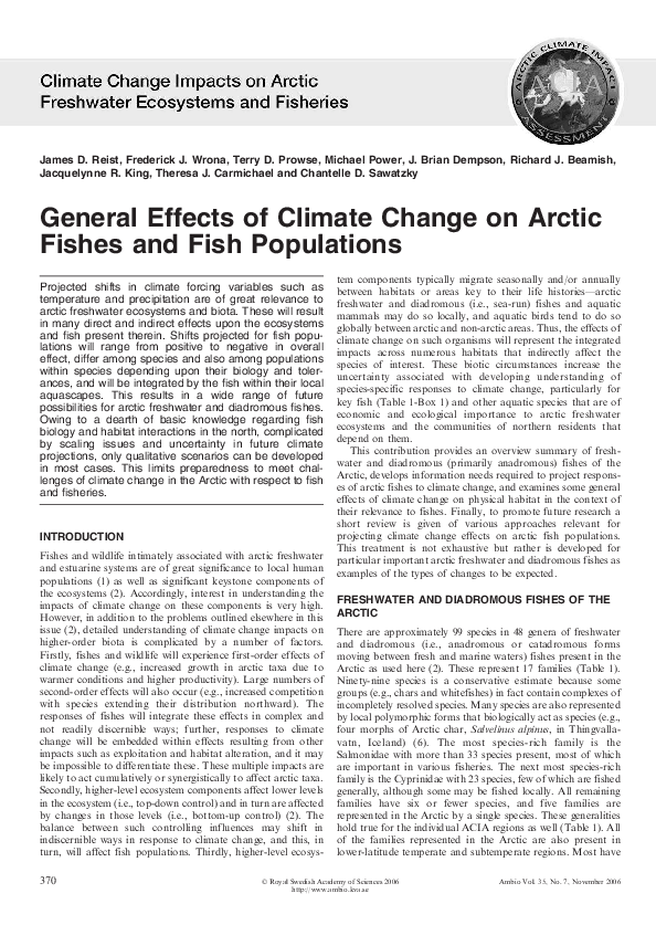 (PDF) General Effects of Climate Change on Arctic Fishes and Fish ...