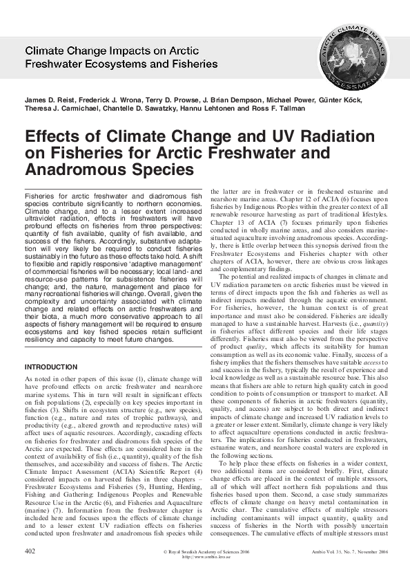 (PDF) Effects of Climate Change and UV Radiation on Fisheries for ...