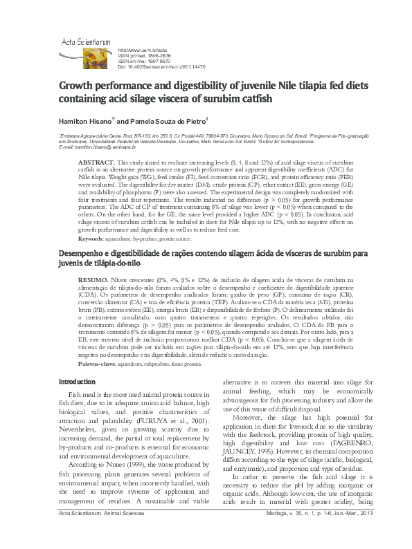 (PDF) Growth performance and digestibility of juvenile Nile tilapia fed ...
