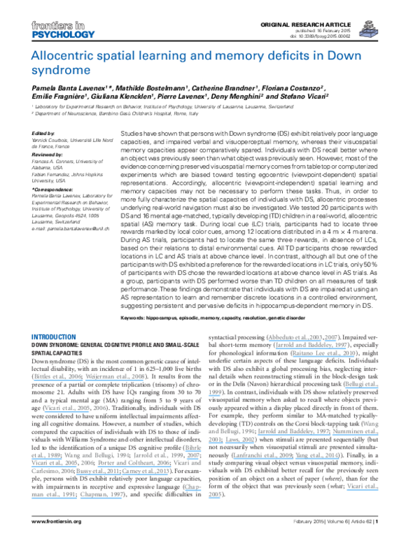 (PDF) Allocentric spatial learning and memory deficits in Down syndrome
