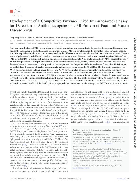 (PDF) Development of a competitive ELISA for the detection of ...