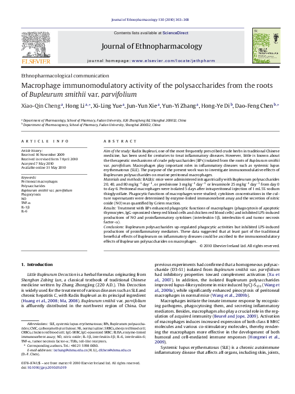 (PDF) Macrophage immunomodulatory activity of the polysaccharides from ...