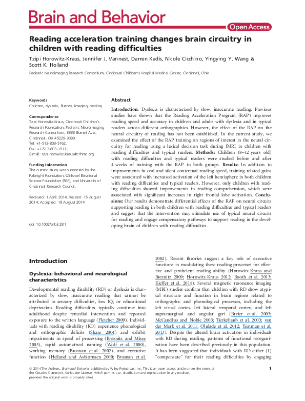 (PDF) Reading acceleration training changes brain circuitry in children ...