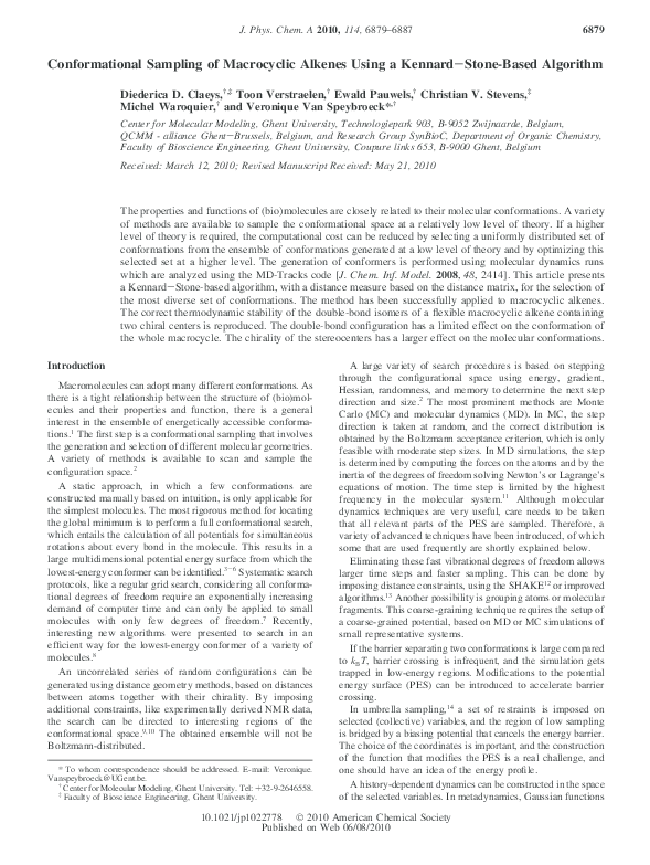 (PDF) Conformational Sampling of Macrocyclic Alkenes Using a Kennard−