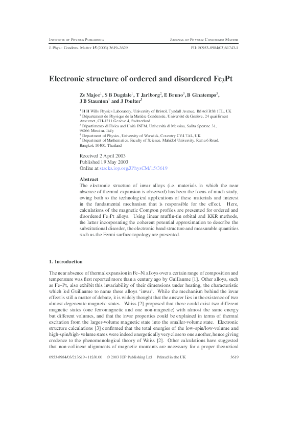(PDF) Electronic structure of ordered and disordered Fe 3 Pt