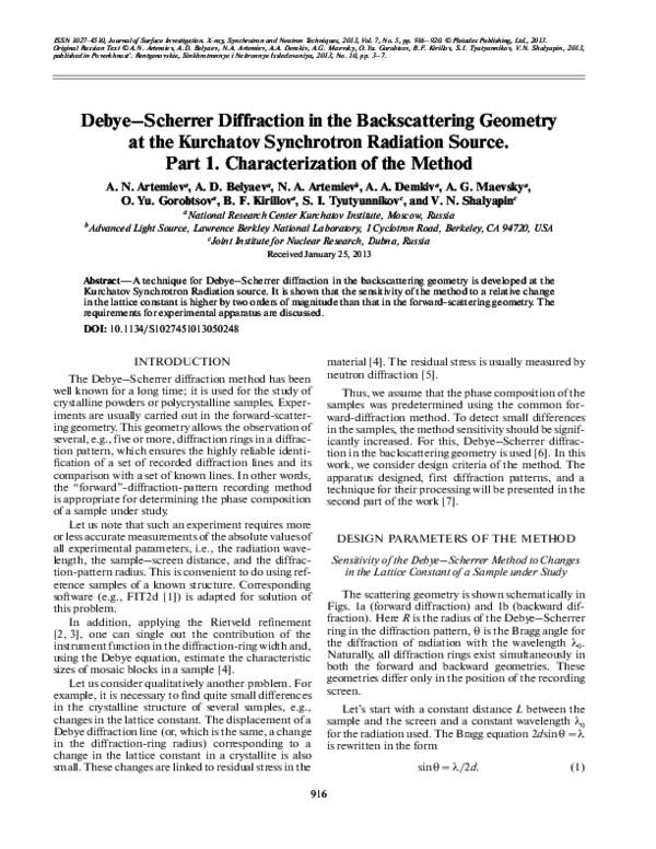 (PDF) Debye-Scherrer diffraction in the backscattering geometry at the ...