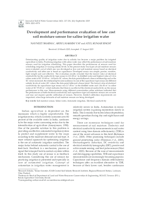 (PDF) Development and performance evaluation of low cost soil moisture ...