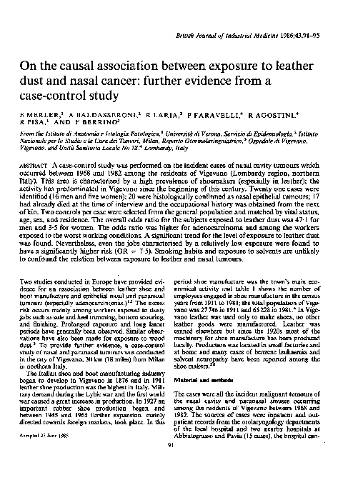 (PDF) On the causal association between exposure to leather dust and