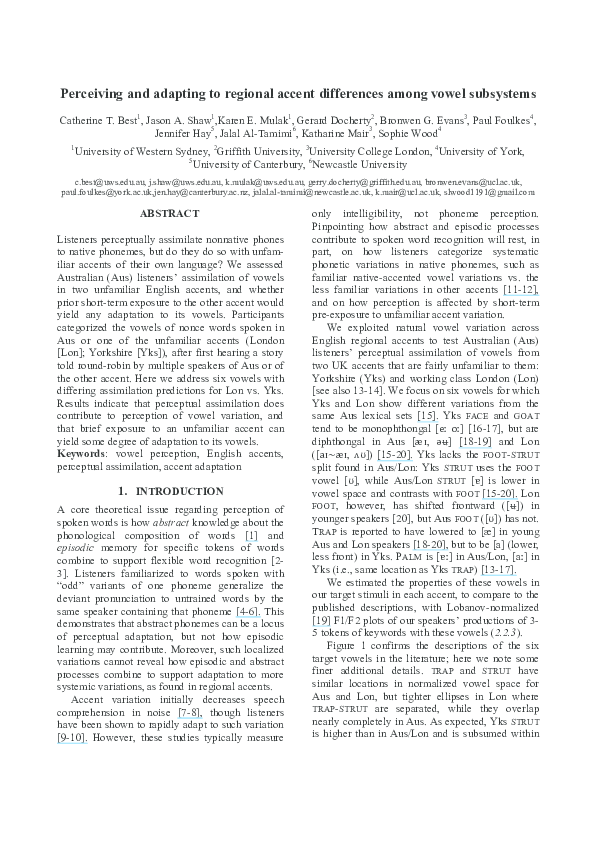 (PDF) Perceiving and adapting to regional accent differences among ...