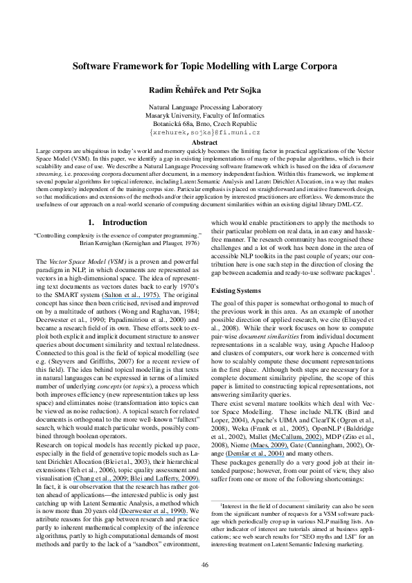(PDF) Software Framework for Topic Modelling with Large Corpora