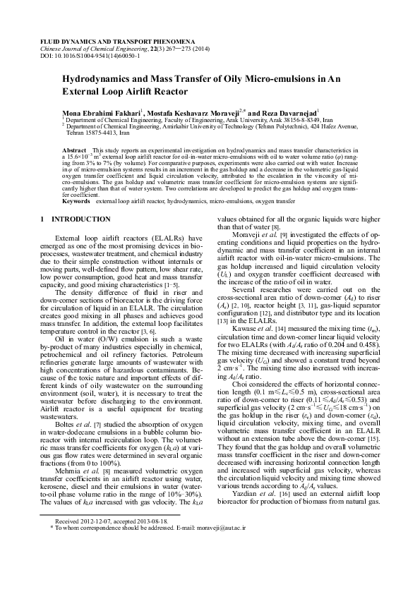 (PDF) Hydrodynamics and Mass Transfer of Oily Micro-emulsions in An ...