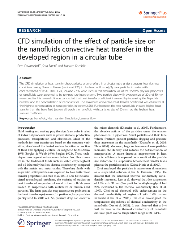 (PDF) CFD simulation of the effect of particle size on the nanofluids ...