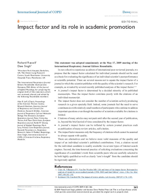 (PDF) Impact Factor and its Role in Academic Promotion