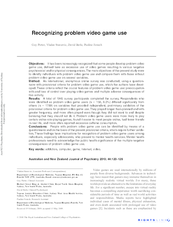 (PDF) Problem Video Game Use and Dimensions of Psychopathology