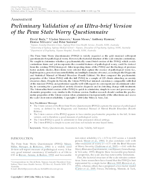 (PDF) Preliminary validation of an ultra-brief version of the Penn ...