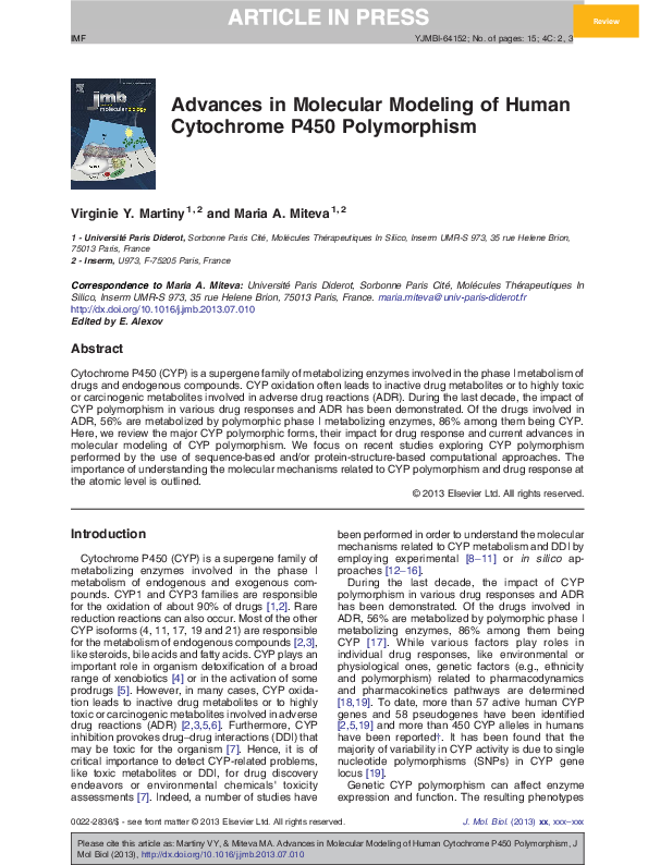(PDF) Advances in Molecular Modeling of Human Cytochrome P450 Polymorphism