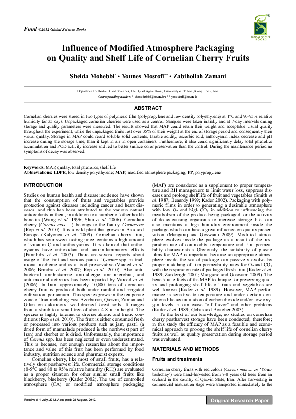 Influence of Modified Atmosphere Packaging on Quality and Shelf Life of