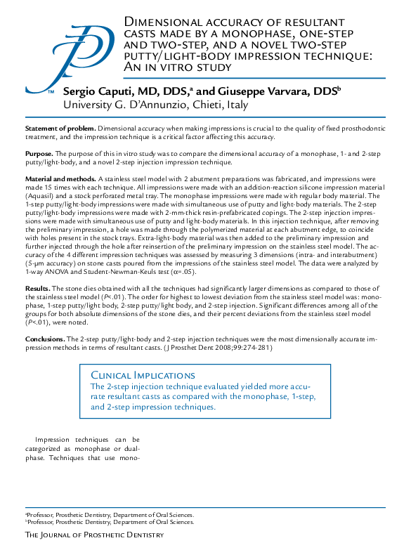 (PDF) Dimensional accuracy of resultant casts made by a monophase, one ...