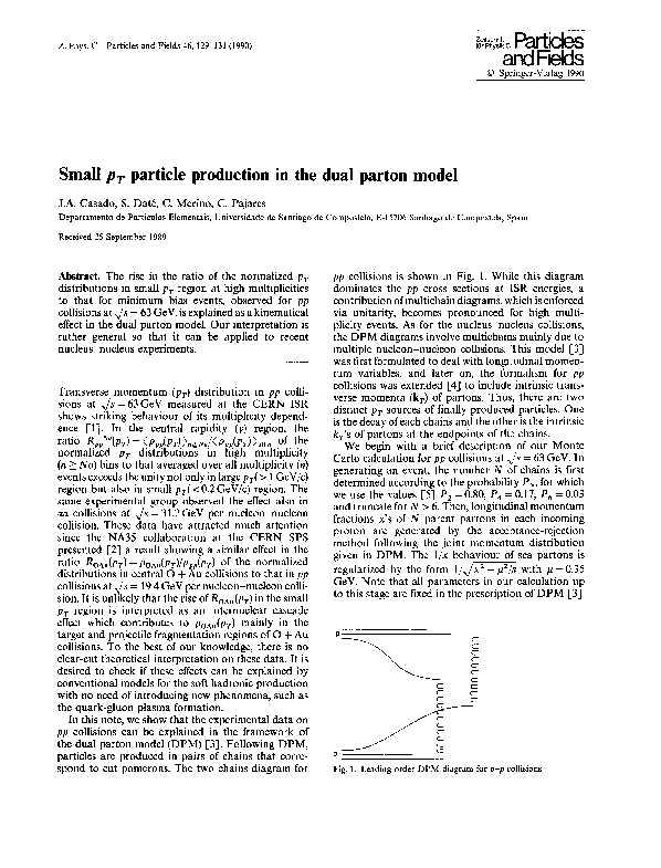 (PDF) Smallp T particle production in the dual parton model