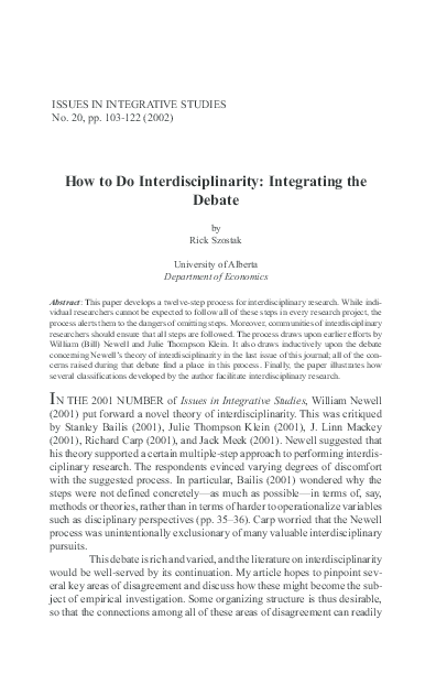 (PDF) How to do interdisciplinarity: Integrating the debate