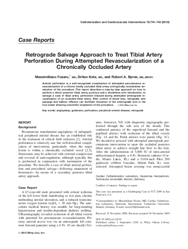 (PDF) Retrograde salvage approach to treat tibial artery perforation ...