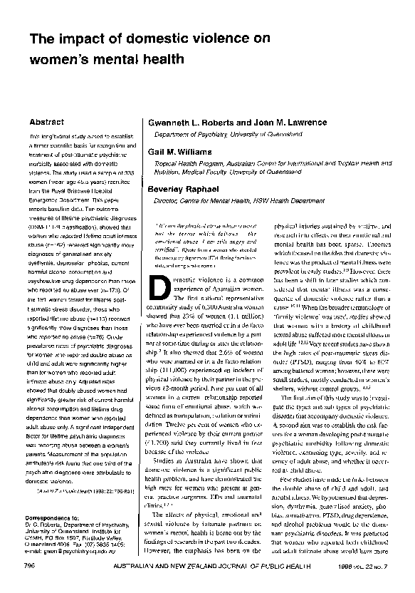 (PDF) The impact of domestic violence on women's mental health