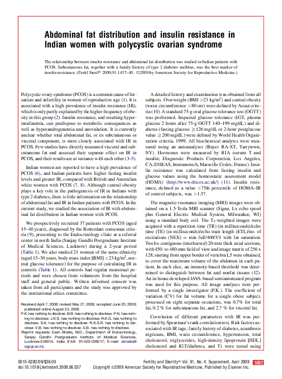 (PDF) Abdominal fat distribution and insulin resistance in Indian women ...