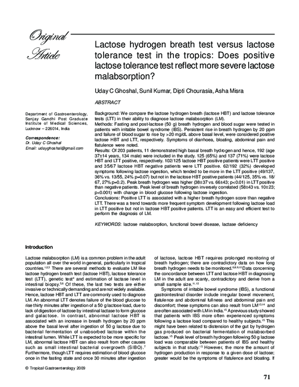 (PDF) Lactose hydrogen breath test versus lactose tolerance test in the
