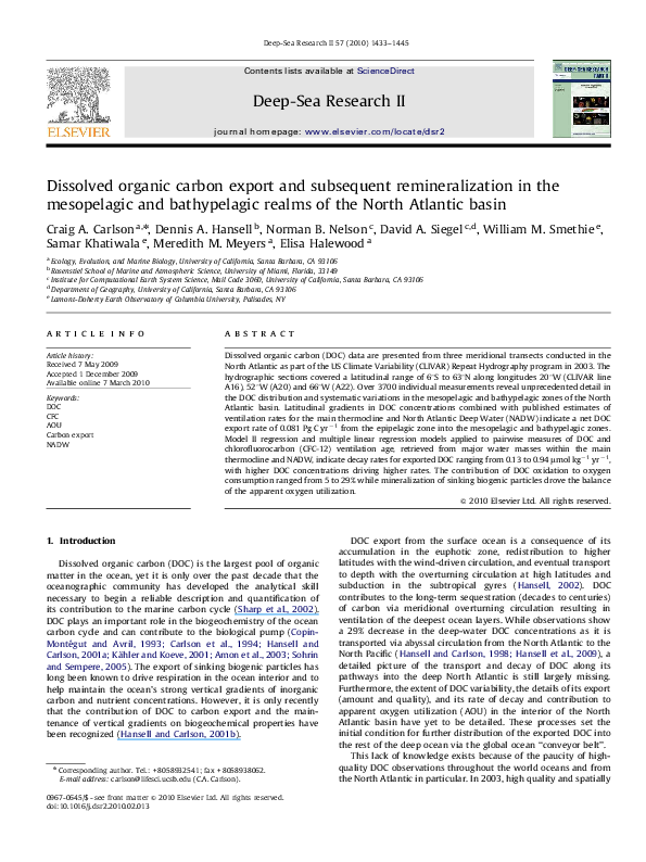 (PDF) Dissolved organic carbon export and subsequent remineralization ...