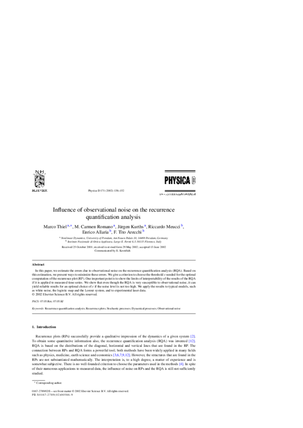 (PDF) Influence of observational noise on the recurrence quantification ...