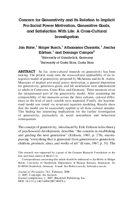(PDF) Concern for Generativity and Its Relation to Implicit Pro-Social ...