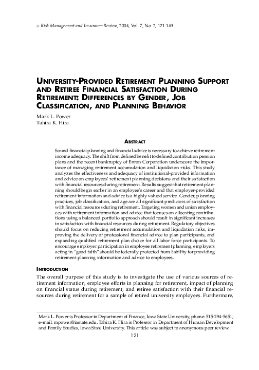 (PDF) UniversityProvided Retirement Planning Support and Retiree