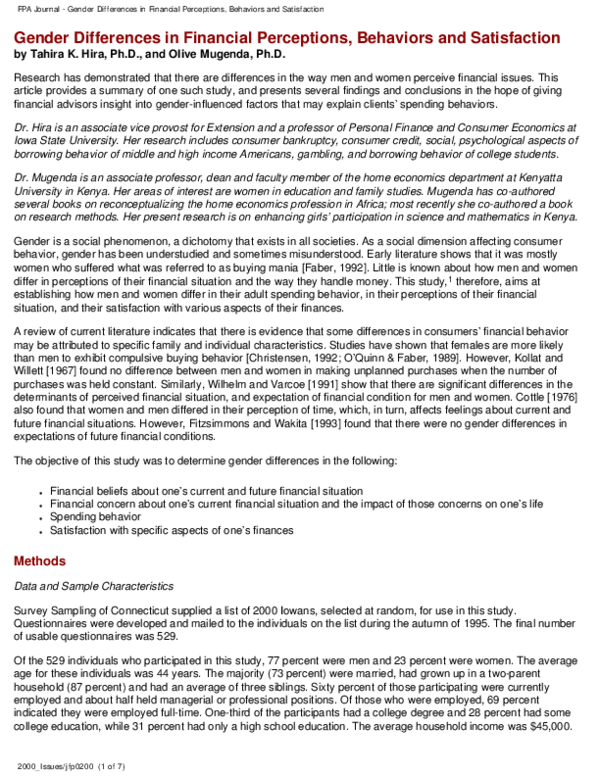 (PDF) Gender Differences in Financial Perceptions Behaviors and ...