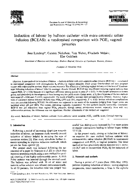 (PDF) Induction of labour by balloon catheter with extraamniotic saline infusion (BCEAS) a