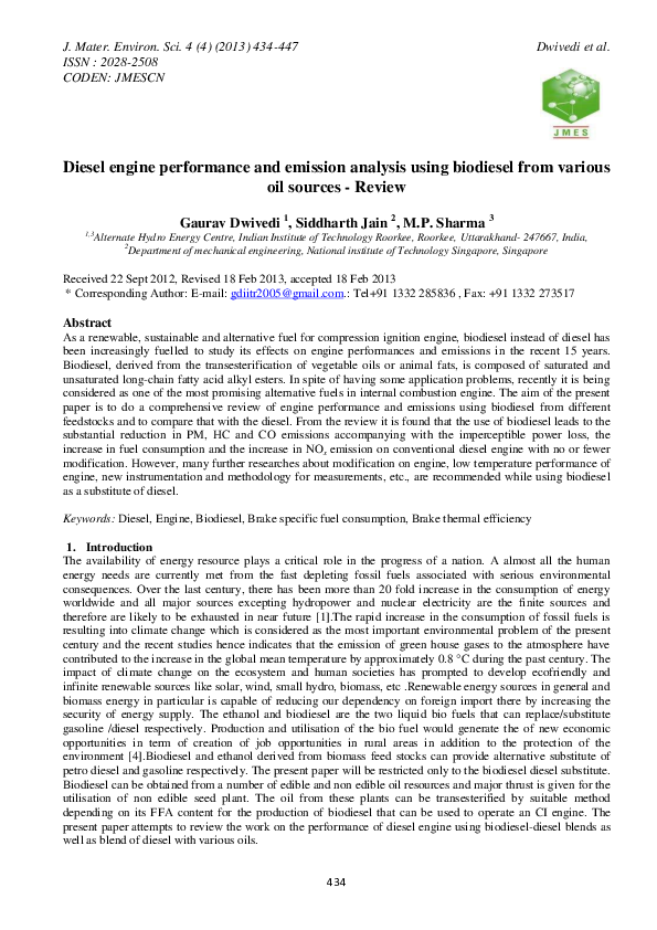 (PDF) Diesel engine performance and emission analysis using biodiesel ...