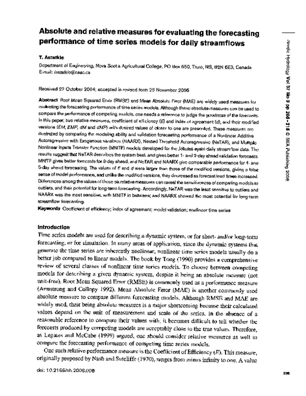 (PDF) Absolute and relative measures for evaluating the forecasting ...