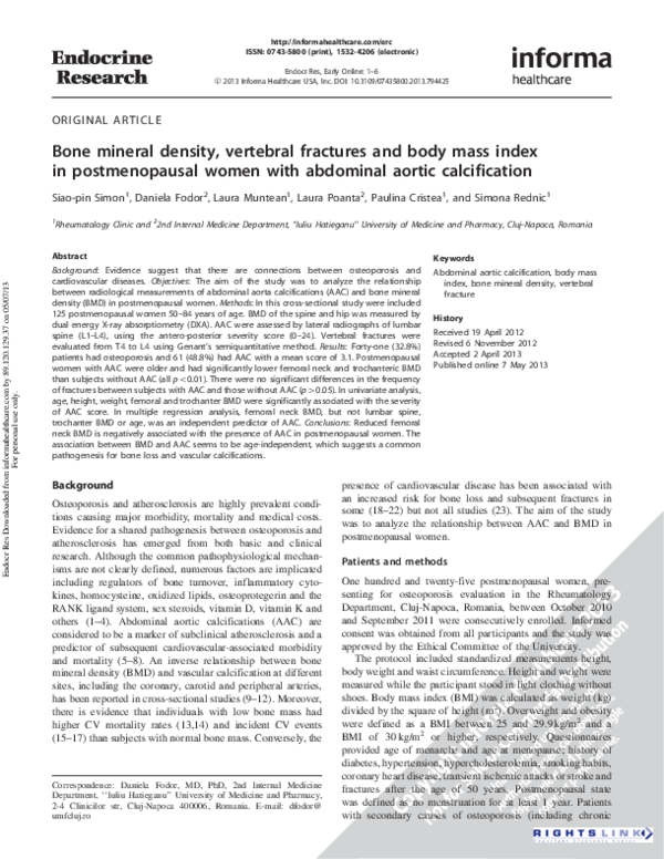 Pdf Bone Mineral Density Vertebral Fractures And Body Mass Index In